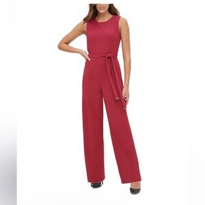 Tommy Hilfiger Women’s Crepe Belted Jumpsuit in Wine Color
